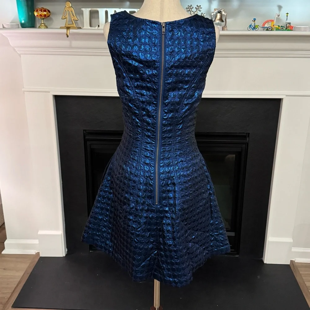 Betsey Johnson Metallic Blue Fit & Flare Dress (Size 4) - Picture 6 of 10